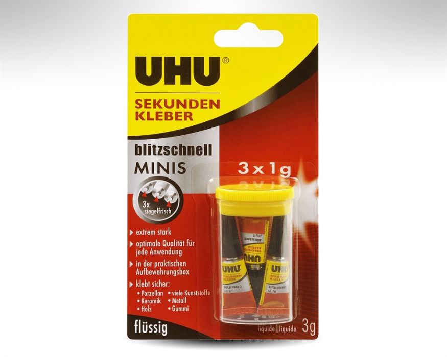 UHU SEKUNDENKLEBER blitzschnell MINIS, 3x1g Tuben flüssig